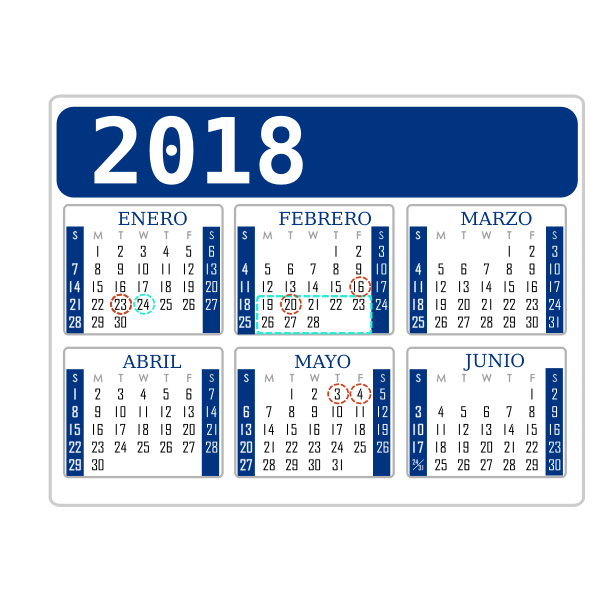 SVG Calendar 2018 six months