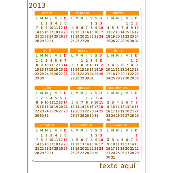 SVG calendario 2013 domingos