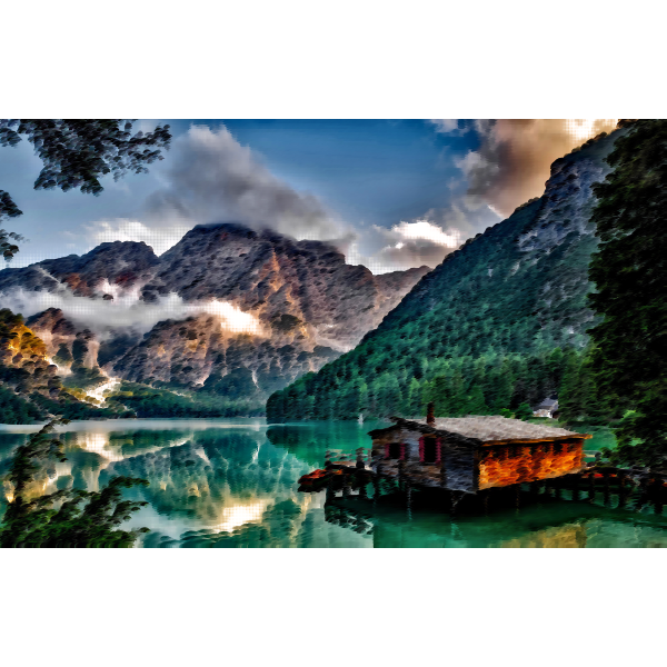 SVG Calm lake with a house