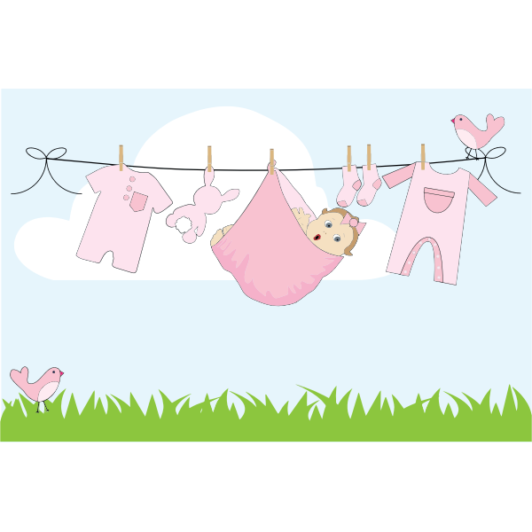 SVG Cartoon baby girl hanging on clothesline Outside