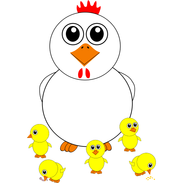 SVG Cartoon chicken and chicks vector illustration