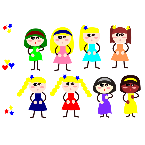 SVG Cartoon girls in different dresses