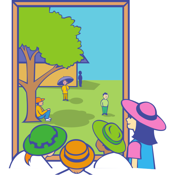 SVG Cartoon kids looking at the window