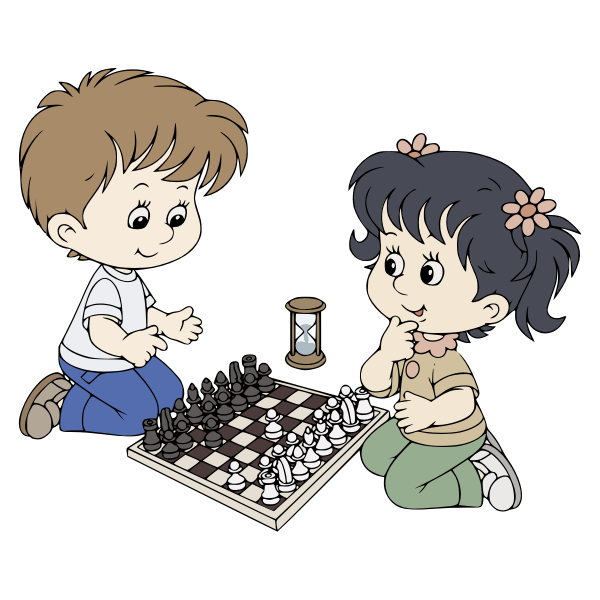 SVG Cartoon kids playing chess