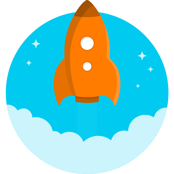 SVG cartoon orange rocket flying up vector drawing