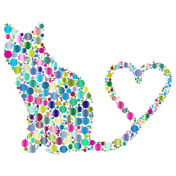 SVG Cat 2 Silhouette Heart Tail Circles Prismatic 2