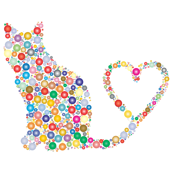 SVG Cat 2 Silhouette Heart Tail Circles Prismatic 3