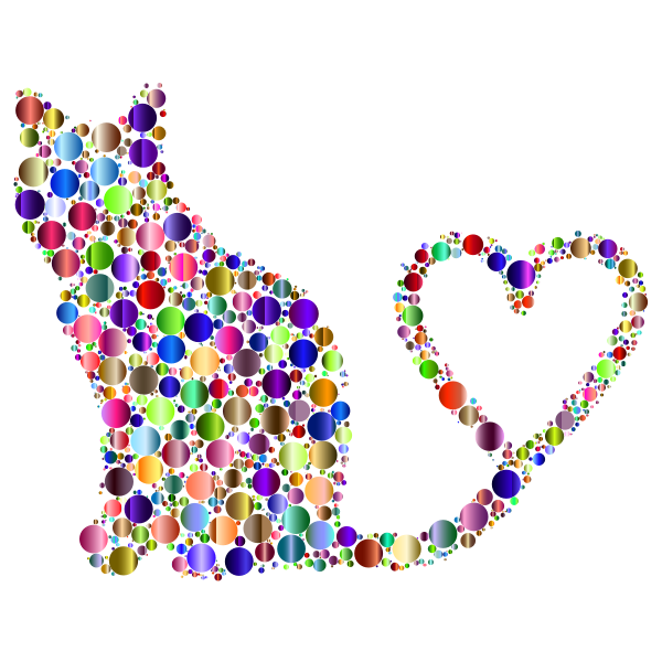 SVG Cat 2 Silhouette Heart Tail Circles Prismatic 4
