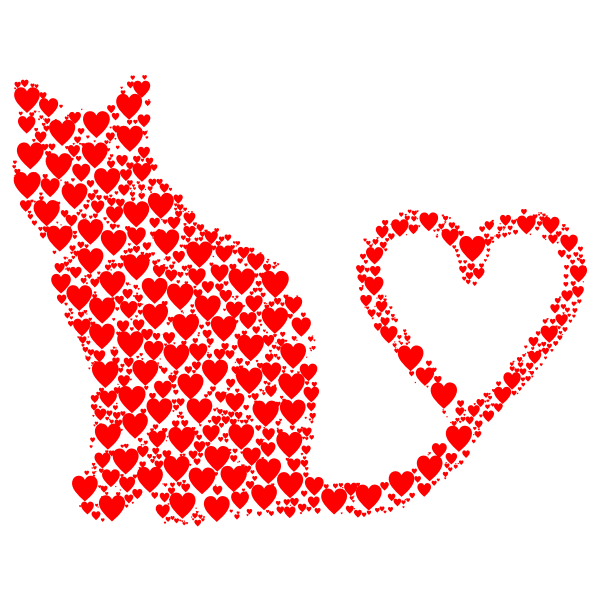 SVG Cat 2 Silhouette Heart Tail Hearts Red