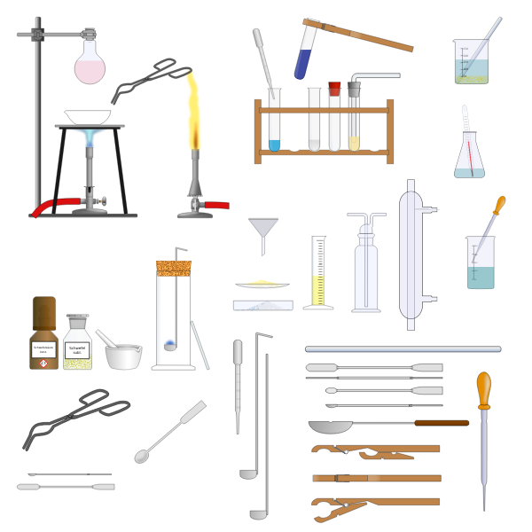 SVG Chemistry laboratory glassware and misc items