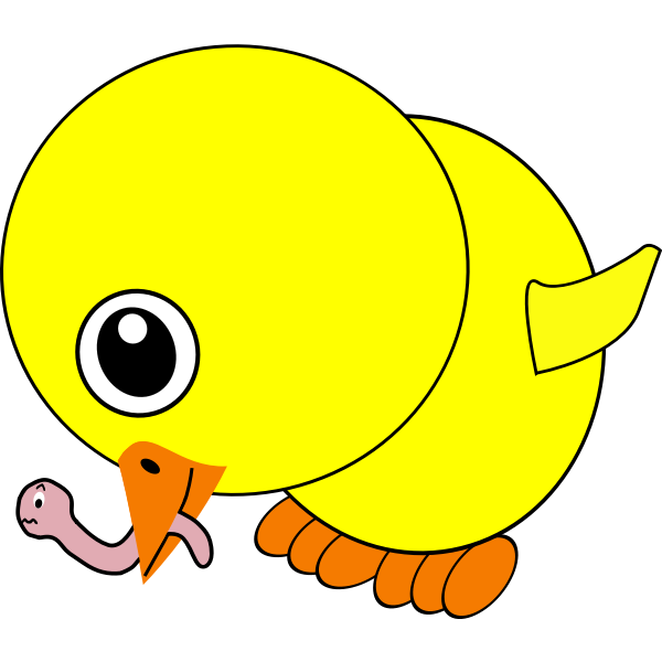 SVG Chick eating earthworm vector illustration