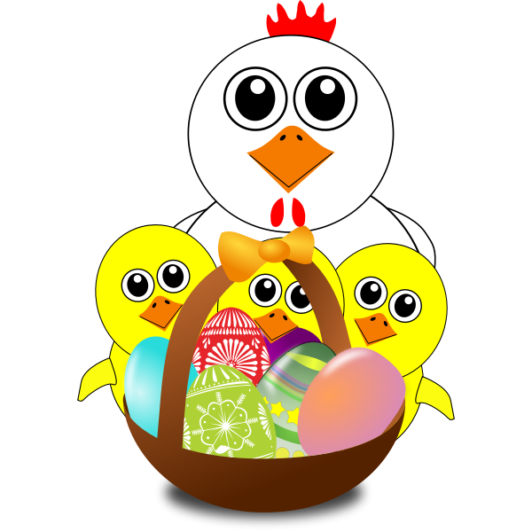 SVG Chicken and chicks behind Easter eggs basket vector illustration