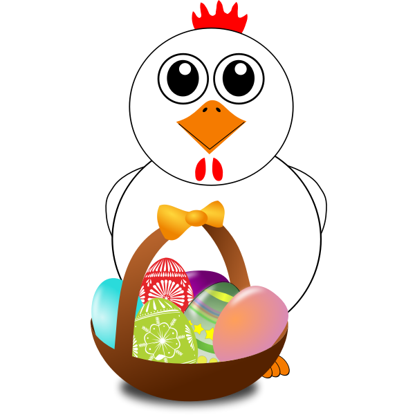 SVG Chicken behind behind Easter eggs basket vector illustration