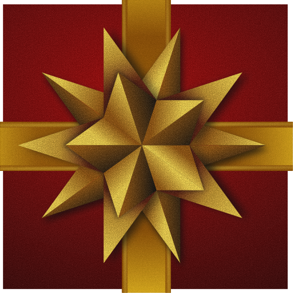 SVG Christmas gift box with decorative golden stars vector drawing