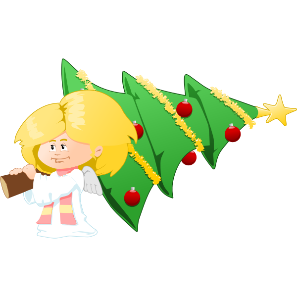 SVG Christmas tree carrying angel vector clip art