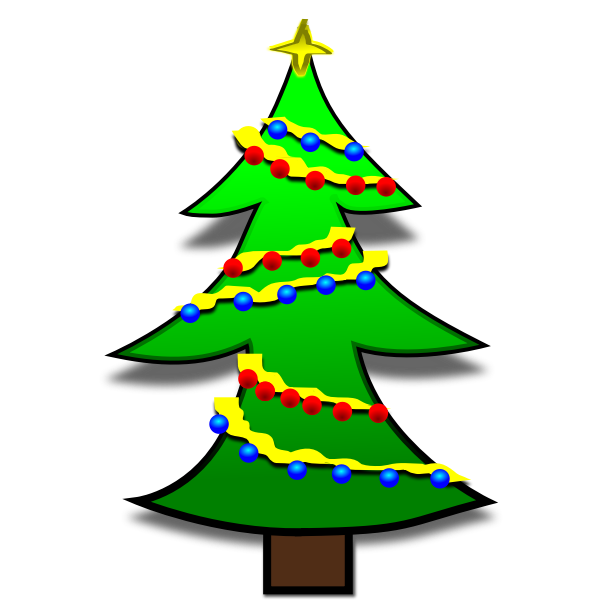 SVG Christmas tree decorated with colorful bulbs