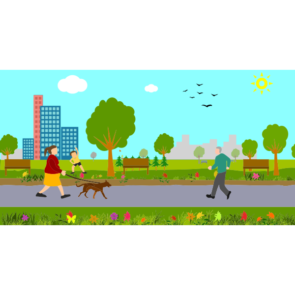 SVG City park with people walking