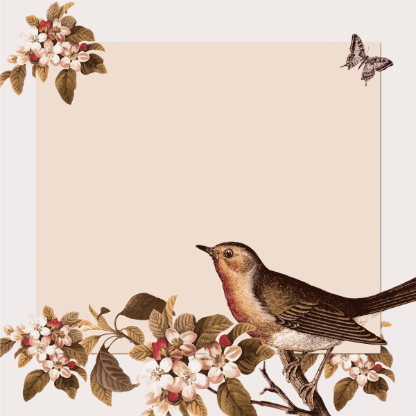 SVG Clip art of autumn decoration with flowers and a small bird