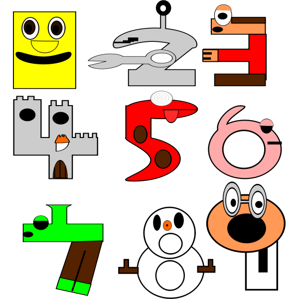 SVG Clip art of cartoon animal number from 1 to 9