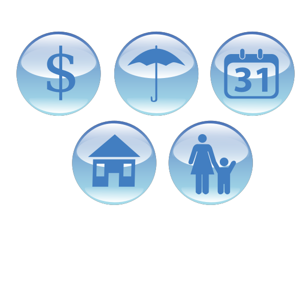 SVG Clip art of event planning icons in blue shades