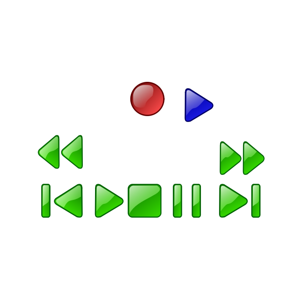 SVG Clip art of stop play pause skip rewind fast forward and eject buttons for a media player