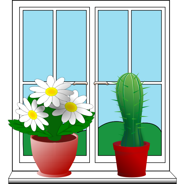 SVG Clip art of window with two potted plants