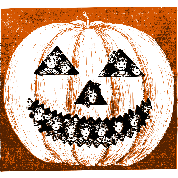 SVG Color drawing of kids in jack o lantern