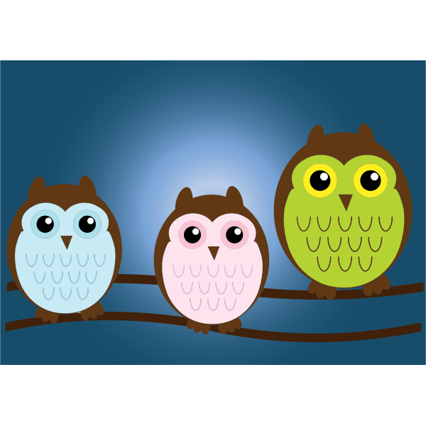 SVG Color illustration of baby owls on a tree branch