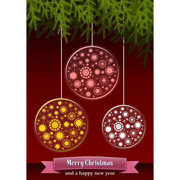 SVG Color illustration of season039s greeting card with red Christmas tree decorations