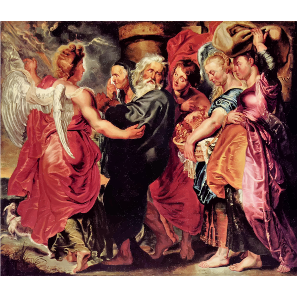 SVG Color painting Lot leaves Sodom with his family vector graphics