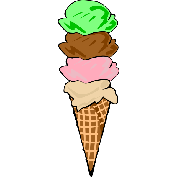 SVG Color vector image of four ice cream scoops in a cone