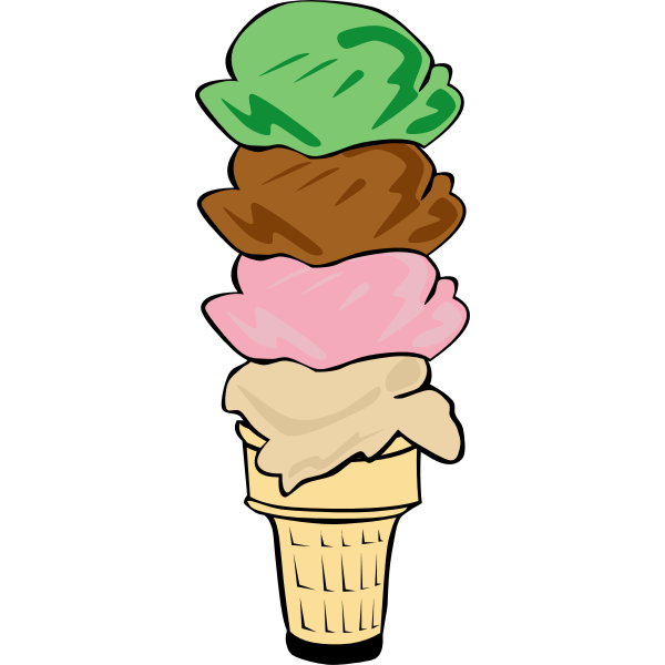 SVG Color vector image of four ice cream scoops in a half-cone