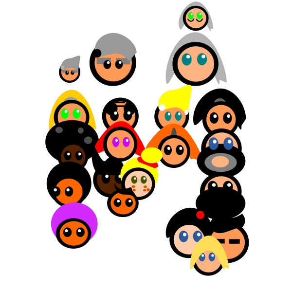SVG Colorful drawing of a multicultural family tree