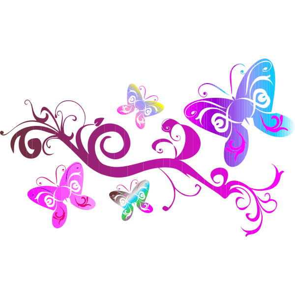 SVG Colorful flourish with pink butterfly illustration
