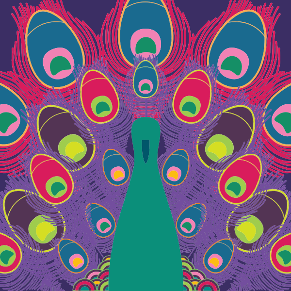 SVG Colorful peacock line art