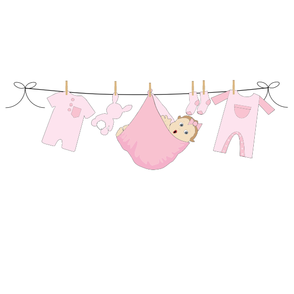 SVG Comic baby girl on clothesline