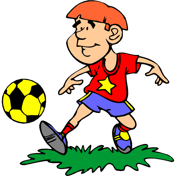 SVG Comic boy playing football vector image