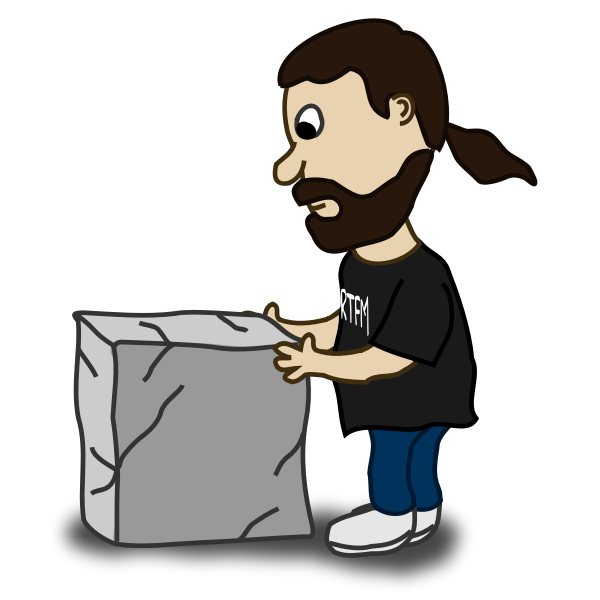SVG Comic character vector image pushing a stone block