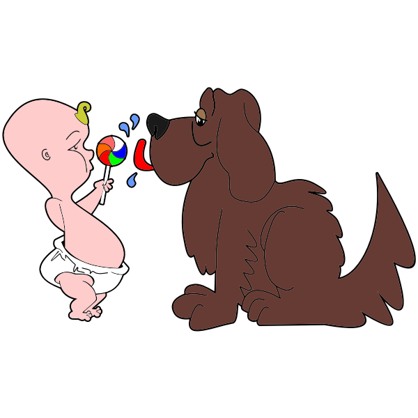 SVG Comic image of a baby and a dog
