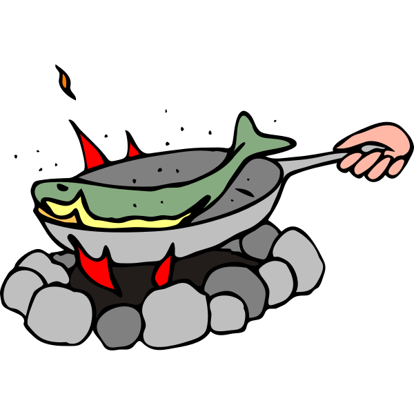 SVG Cooking fish on a camping cooker vector graphics