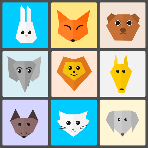 SVG Cute Animals Flat Origami Style