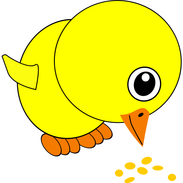 SVG Cute yellow chick eating grains vector image