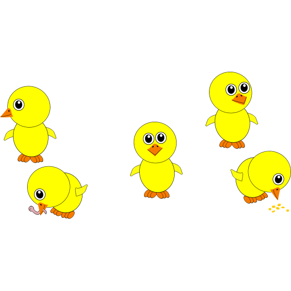 SVG Cute yellow chicks eating vector image