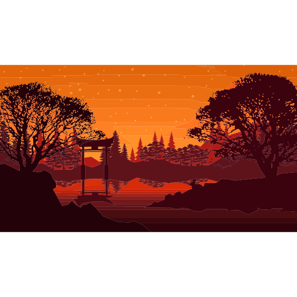 SVG Digital Landscape illustration of Japan