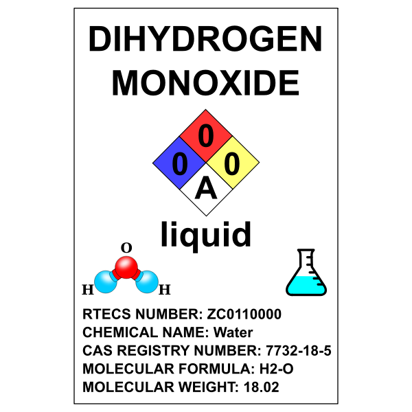 SVG Dihydrogen oxide - funny water bottle label