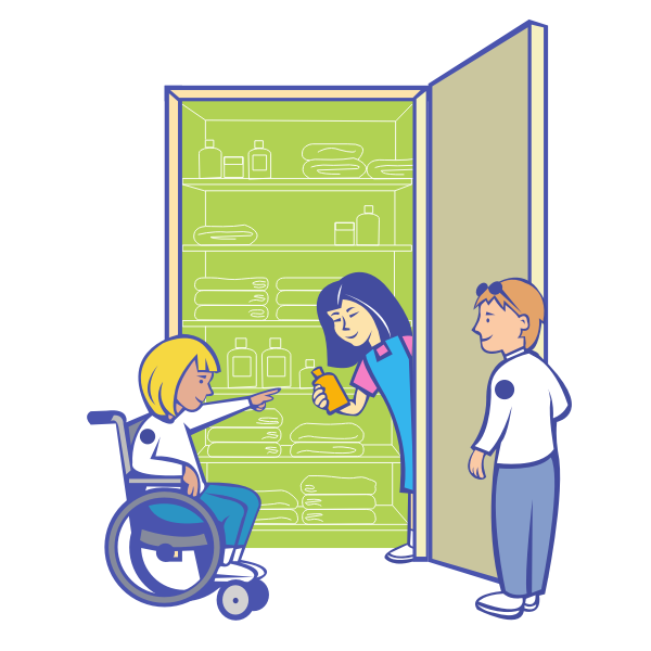 SVG Disabled kid in front of food cupboard vector drawing