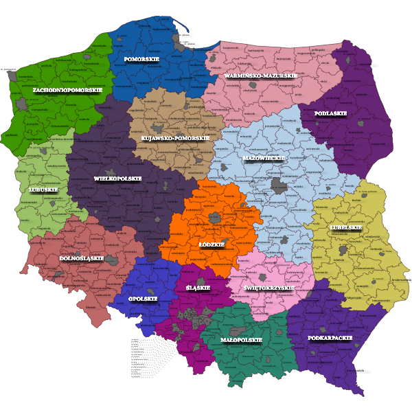 SVG Districts of Poland map vector clip art