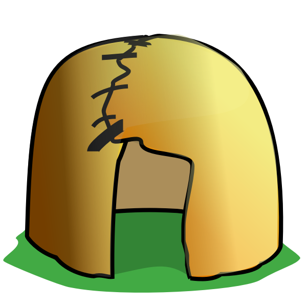 SVG Drawing of brown broken village home