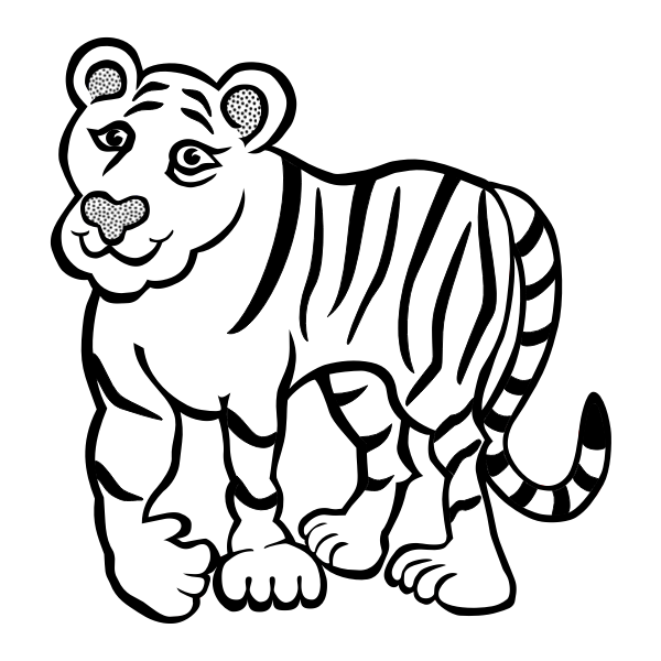 SVG Drawing of friendly tiger in black and white