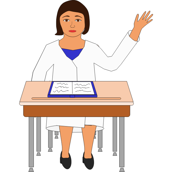 SVG Drawing of girl raises hand in class to ask a question